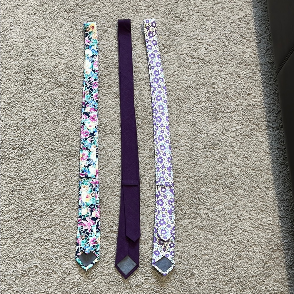 Purple Accessories Tie Set with Floral and Solid Designs